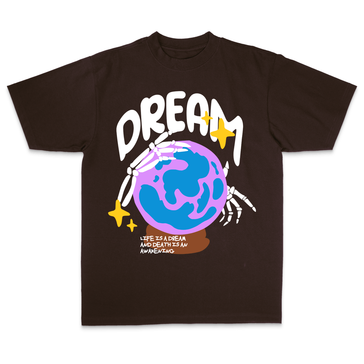 LONLY HEARTS T SHIRT Brown Life Is A Dream Garment-dye T-Shirt