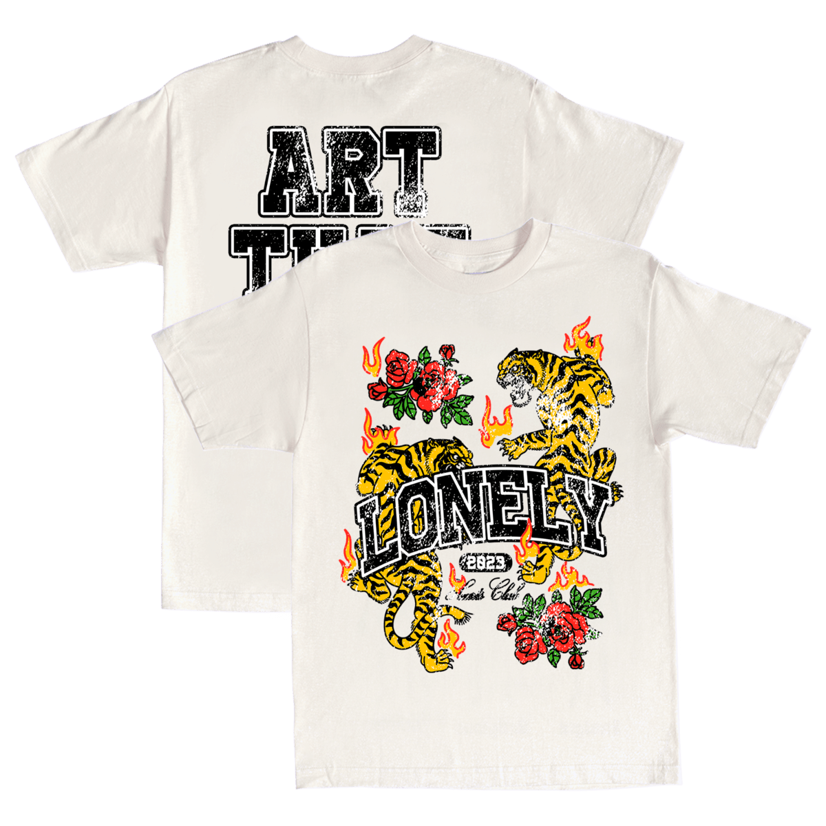 LONLY HEARTS T SHIRT S Beige Art That Kills T-Shirt