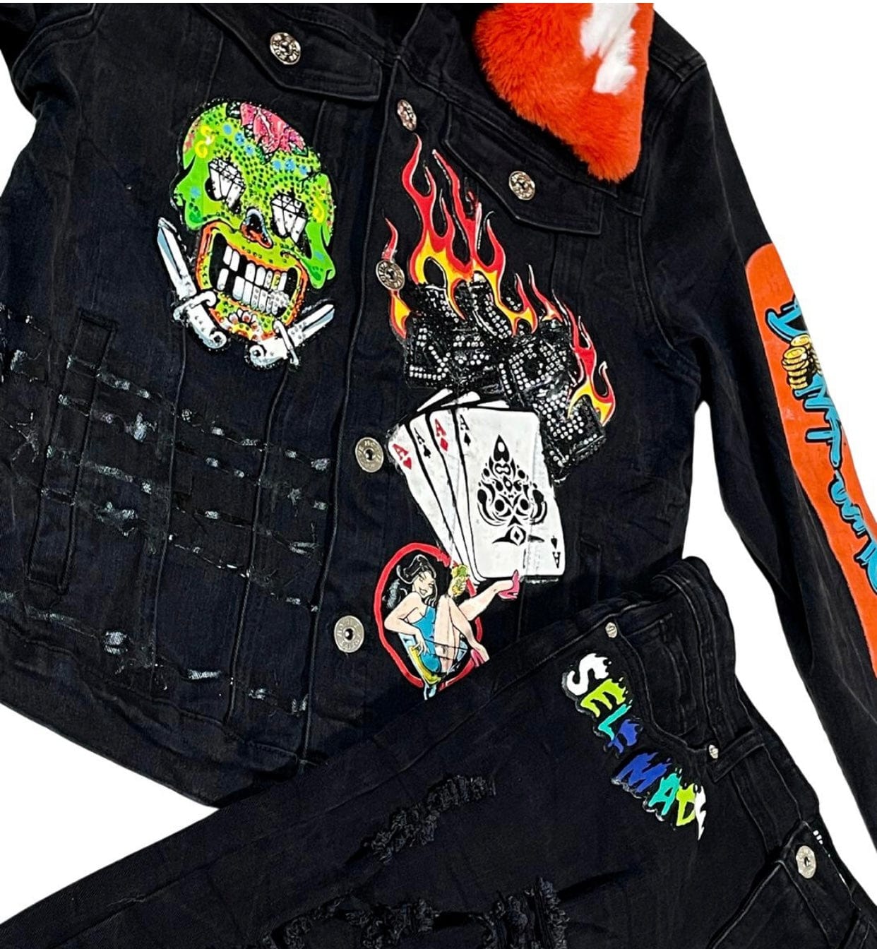 MD FASHION Blk Dazzling Grafitti Jacket