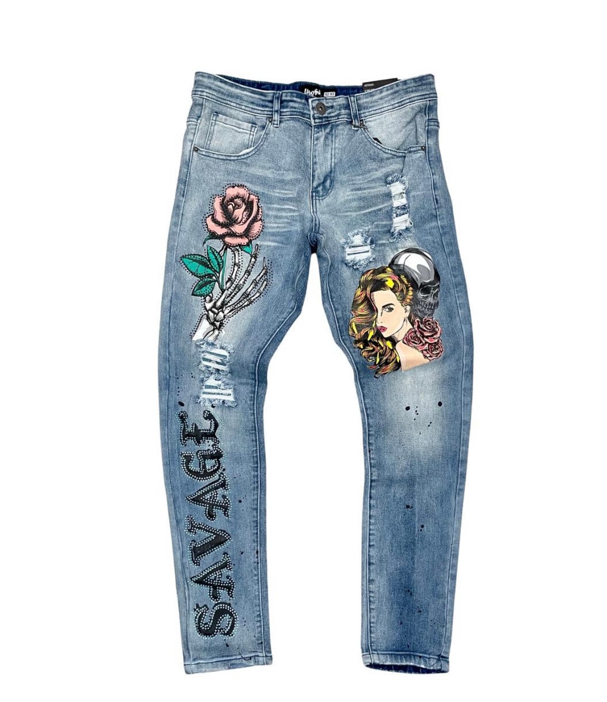 MD FASHION LT Savage Rhimestone Stud Denim