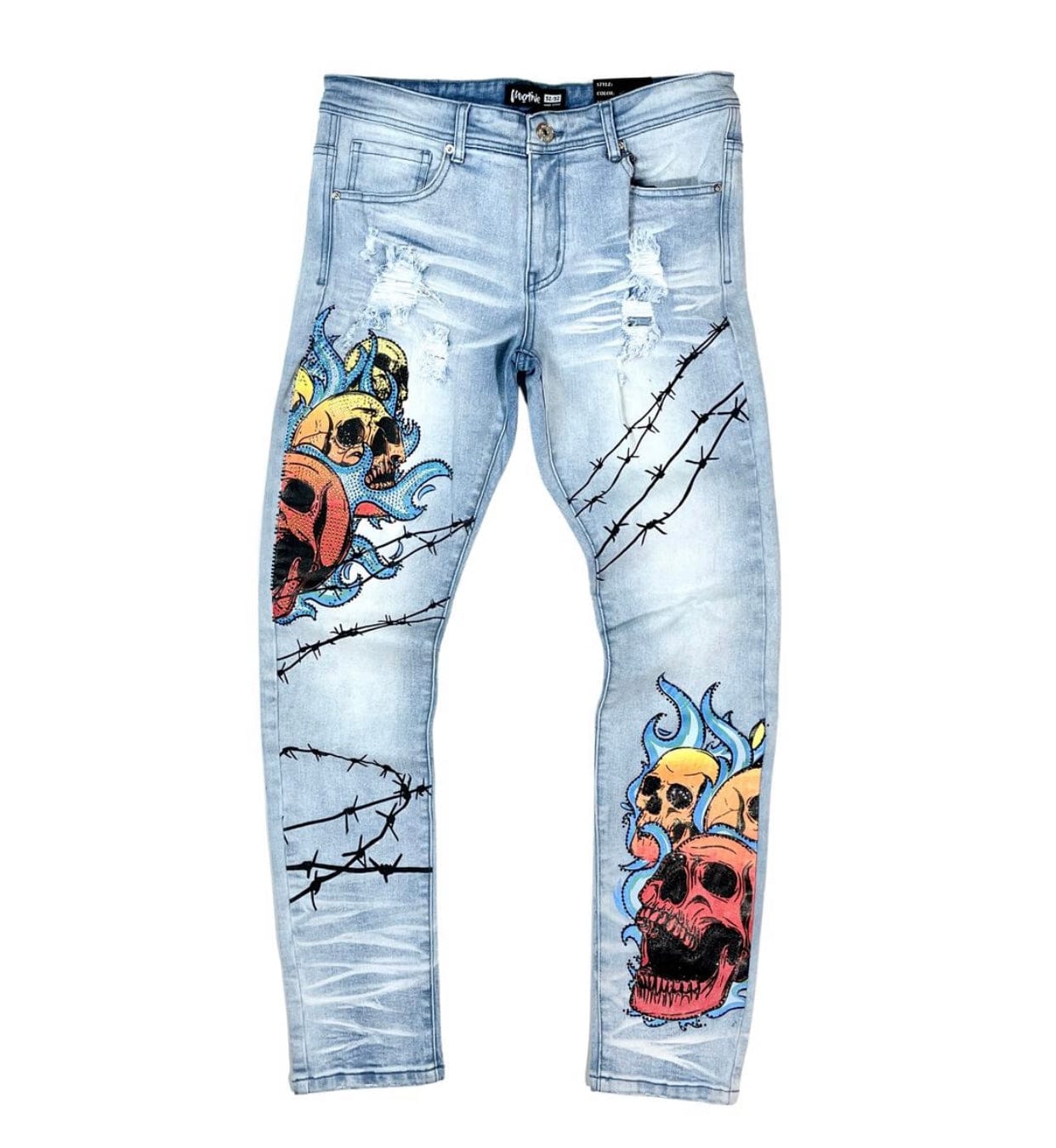 MD FASHION LT Skulls On Fire Denim