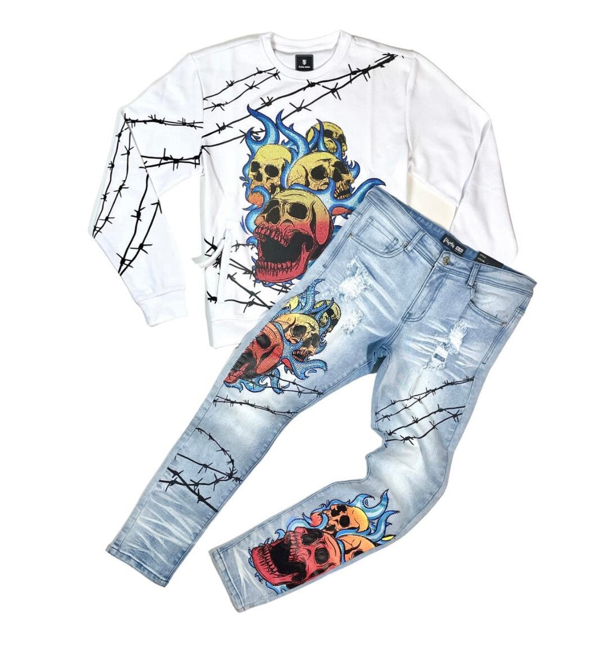 MD FASHION LT Skulls On Fire Denim