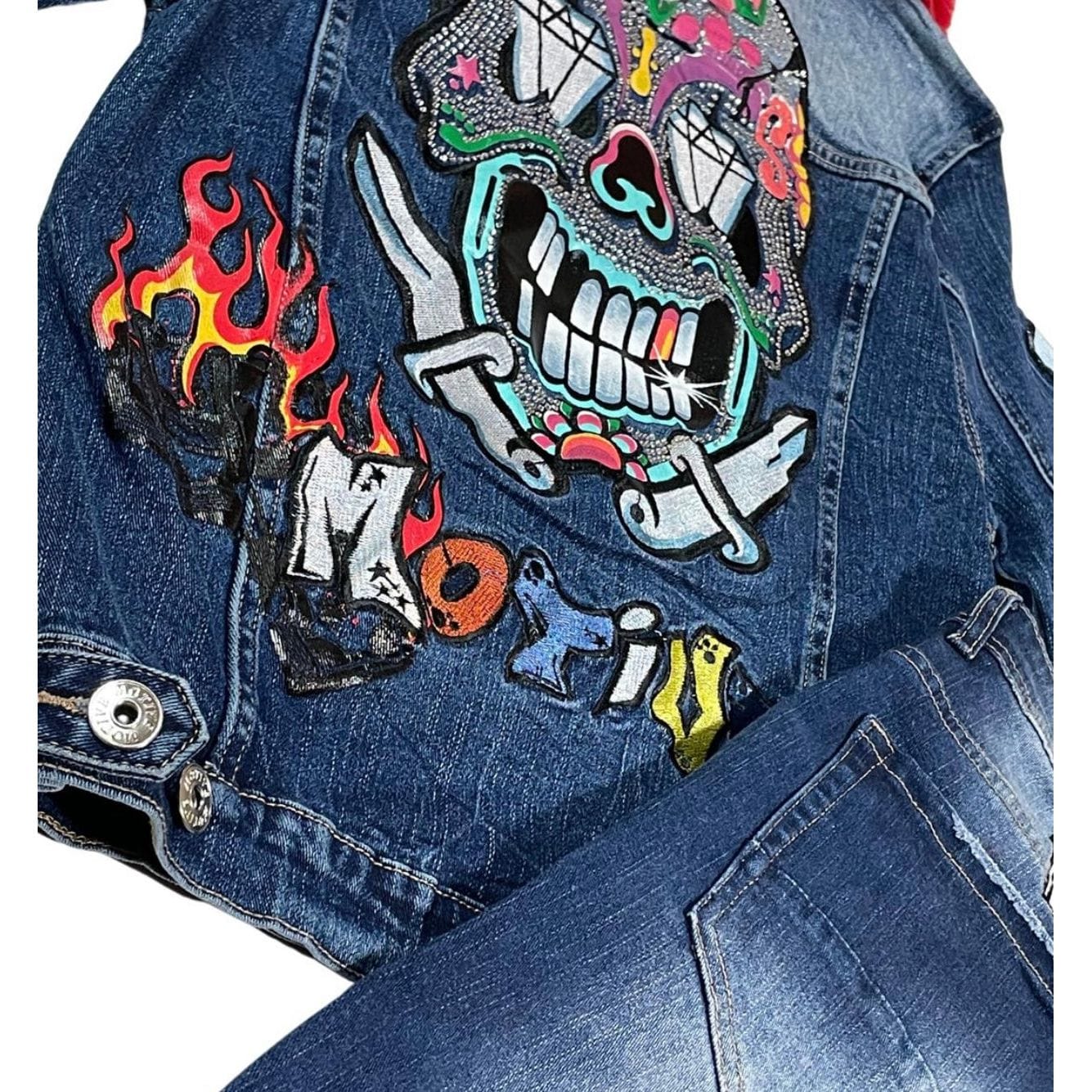 MD FASHION Mid  blue Dazzling Grafitti Jacket