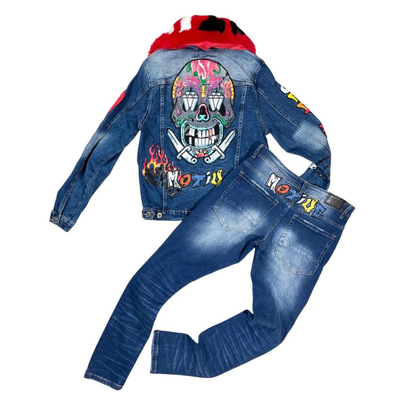 MD FASHION Mid blue Graffiti  Denim