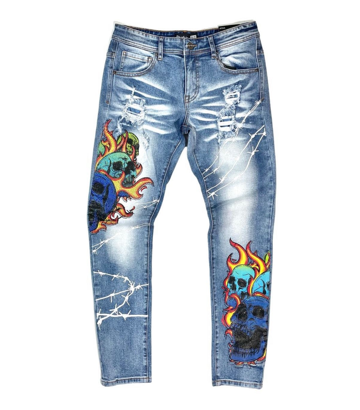 MD FASHION Mid  Skulls On Fire Denim